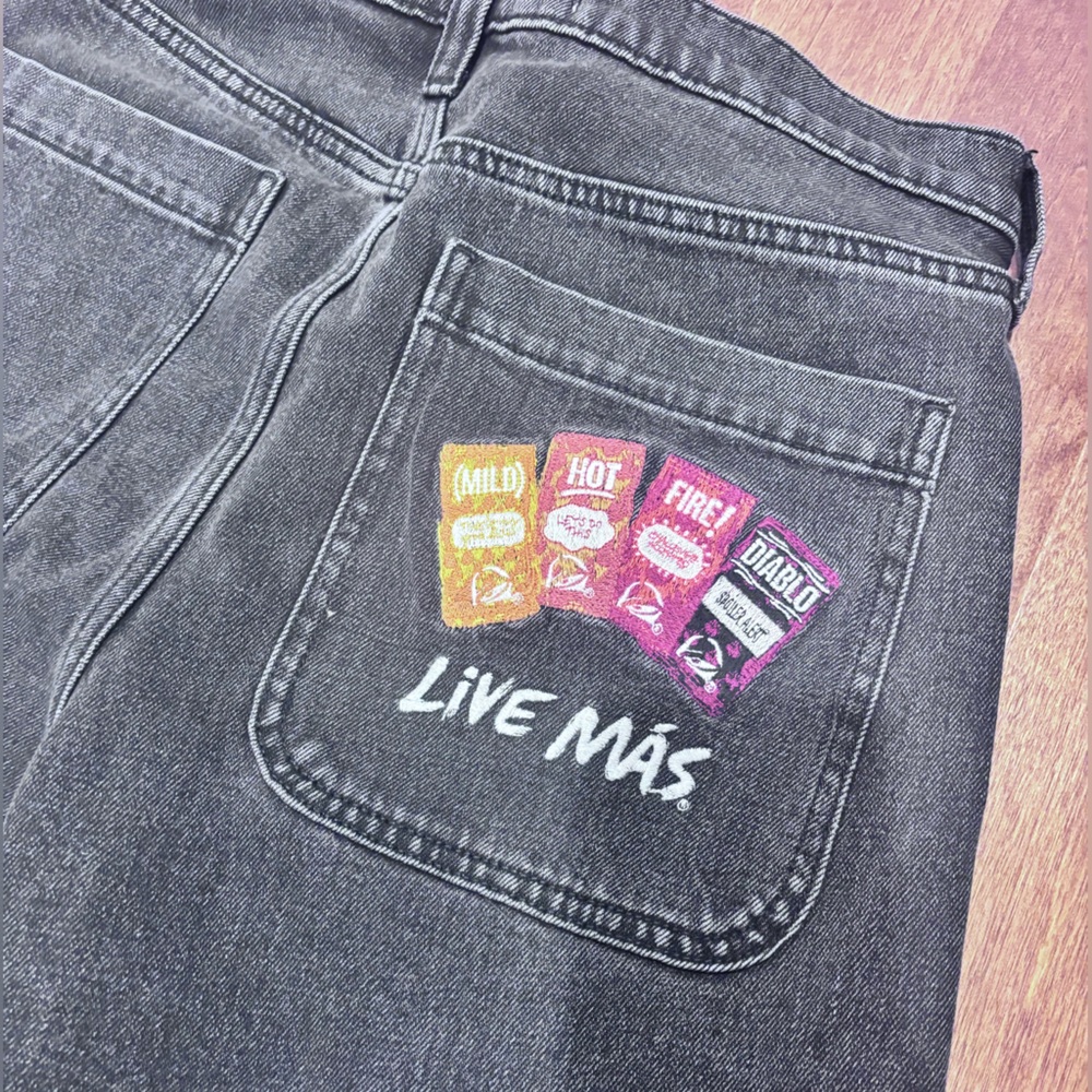 Hollister X Taco Bell Washed Black Men's Jeans with Embroidered Pocket